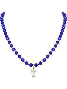 Stunning Natural Royal Blue Lapis Lazuli Gemstone Cross Necklace - Unique Gift